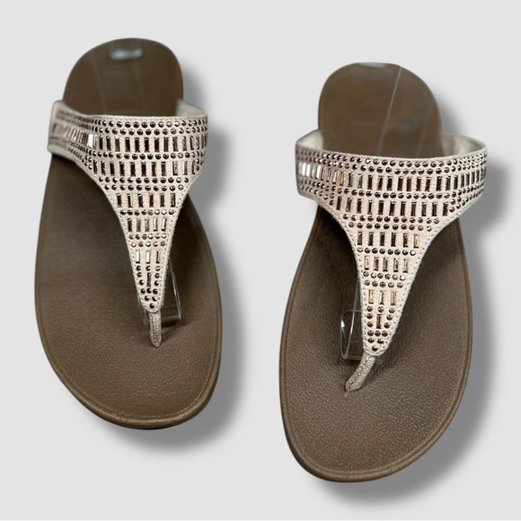 FitFlop Lulu Incastone Platform Sandal Size 7 Thong Toe Metallic Rhinestone - Picture 3 of 12